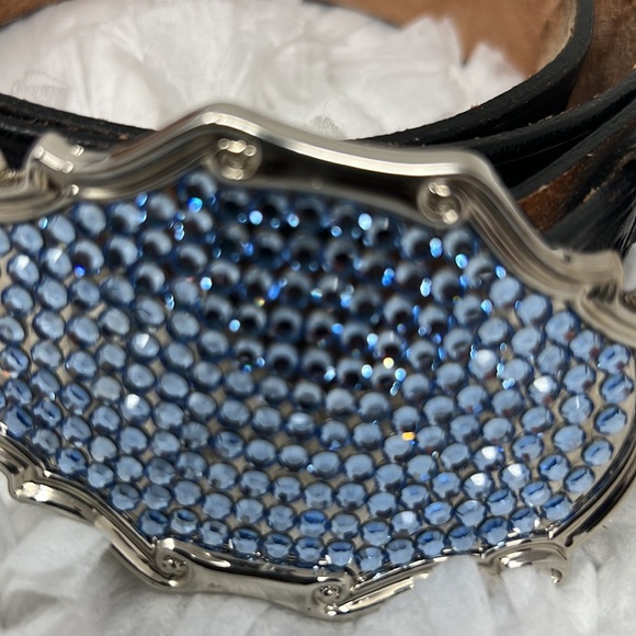 Leatherock Inc Blue Rhinestone Western Leather Belt Black Embossed tooled Belt main image 9